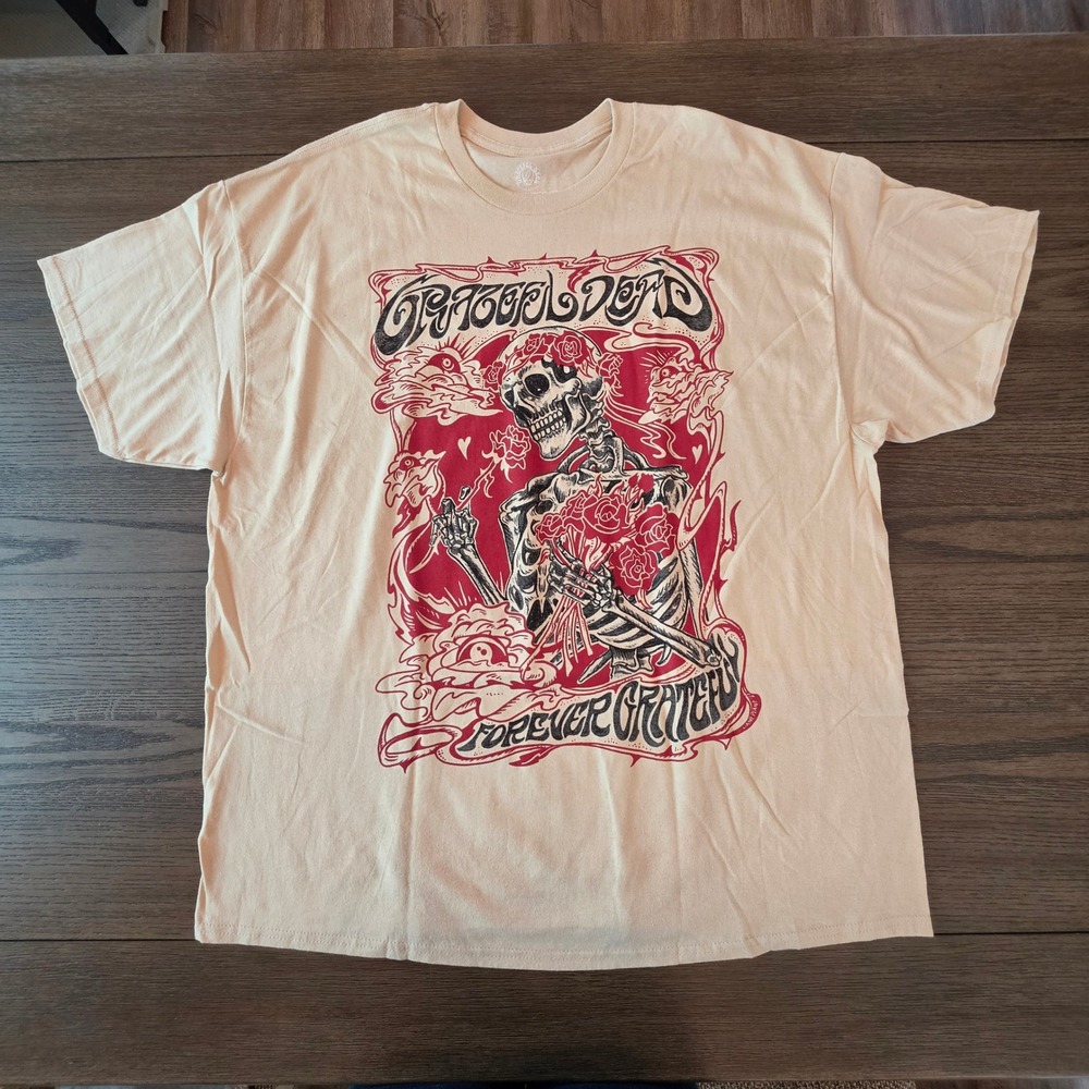 Grateful Dead Forever Grateful Bertha Skeleton Graphic T-Shirt Tan XXL 2023